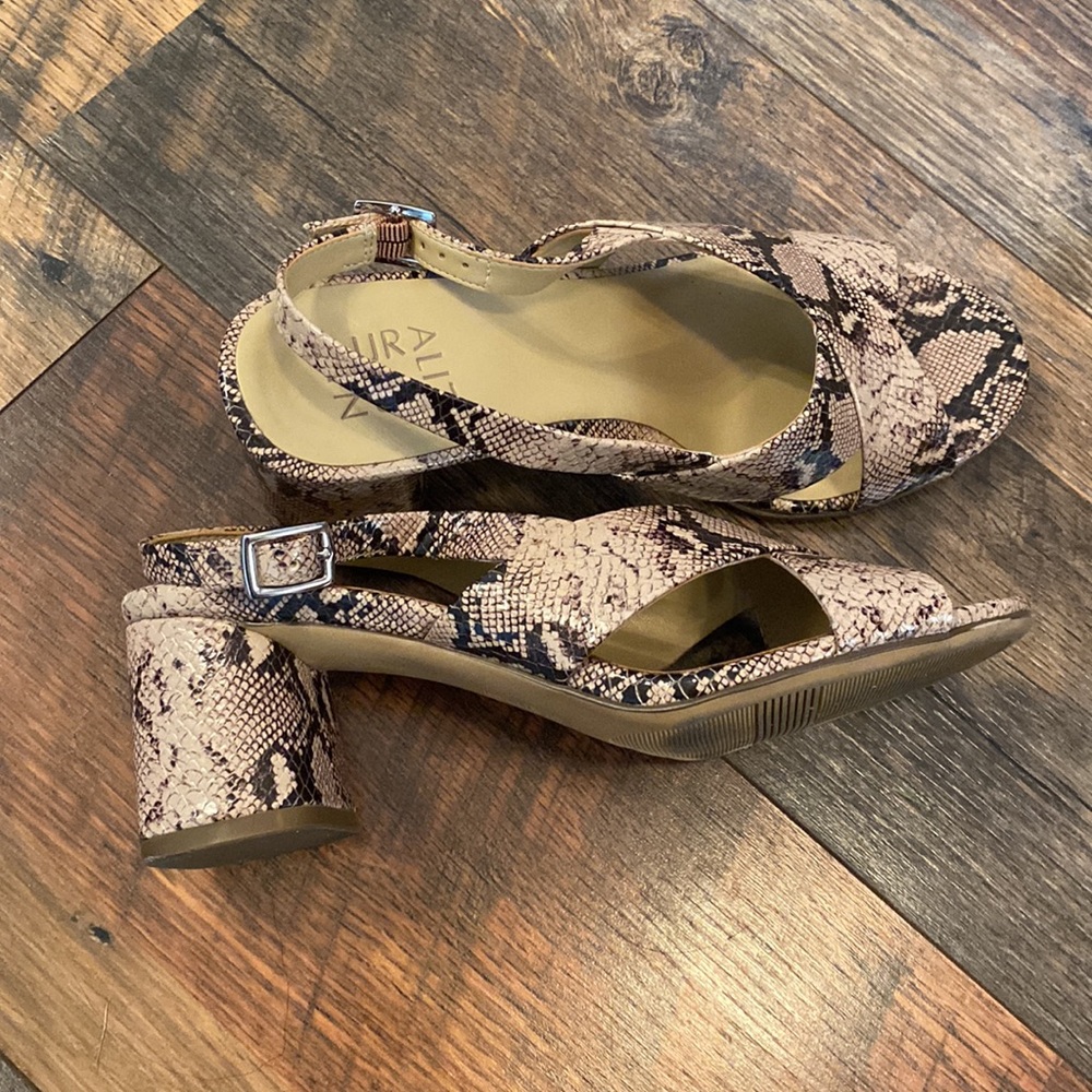 ZARA Naturalizer Snakeskin Sandals Heels 7W Azalea
